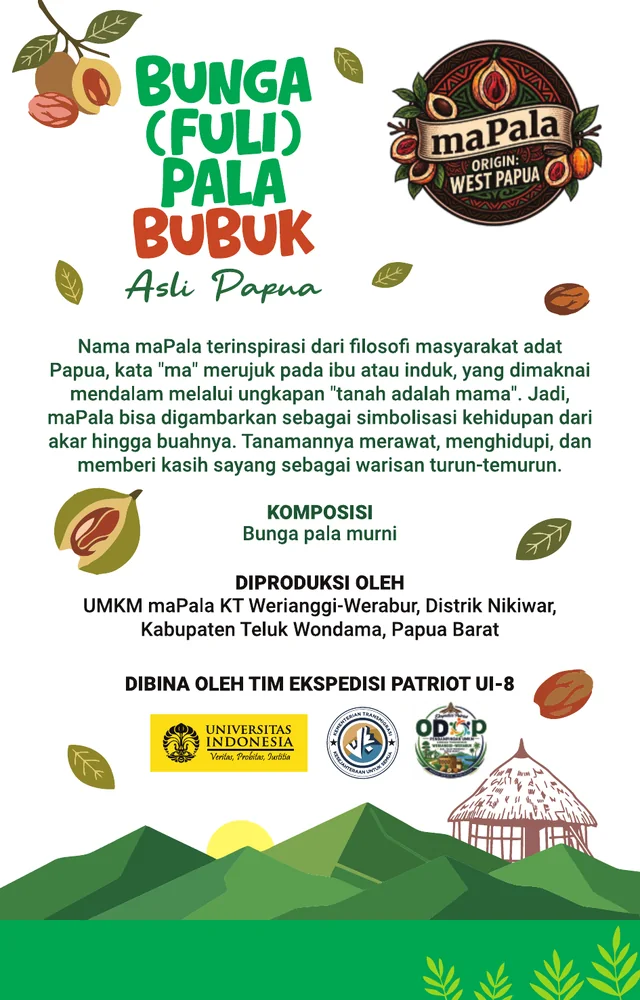 Label belakang Bunga (Fuli) Pala Bubuk maPala