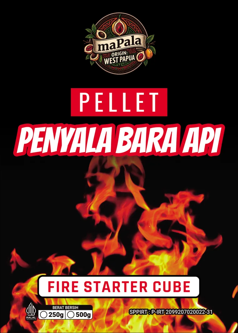 Label depan Pellet Penyala Bara Api maPala Fire Starter Cube